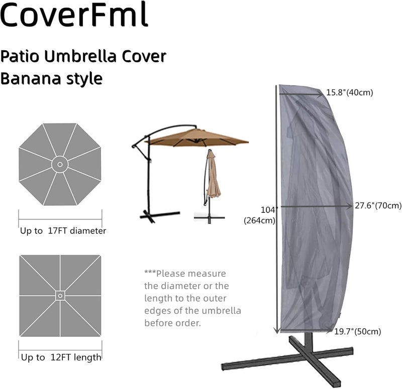 CoverFml Patio Umbrella Cover - 420D Waterproof Outdoor Offset Banana Style Umbrella Covers-Fits Curved Cantilever Offset Umbrella 9-12Ft Length or Up to 17Ft Diameter With Rod - Image 3